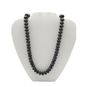Napier Black Gold Bead Necklace Flat Round Beads Chunky Jewelry 24 inches